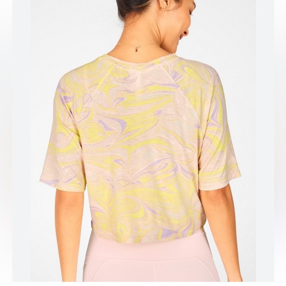 Fabletics Womens Yellow Purple Samara Raglan Cropped Shirt Size  1X - Picture 2 of 10